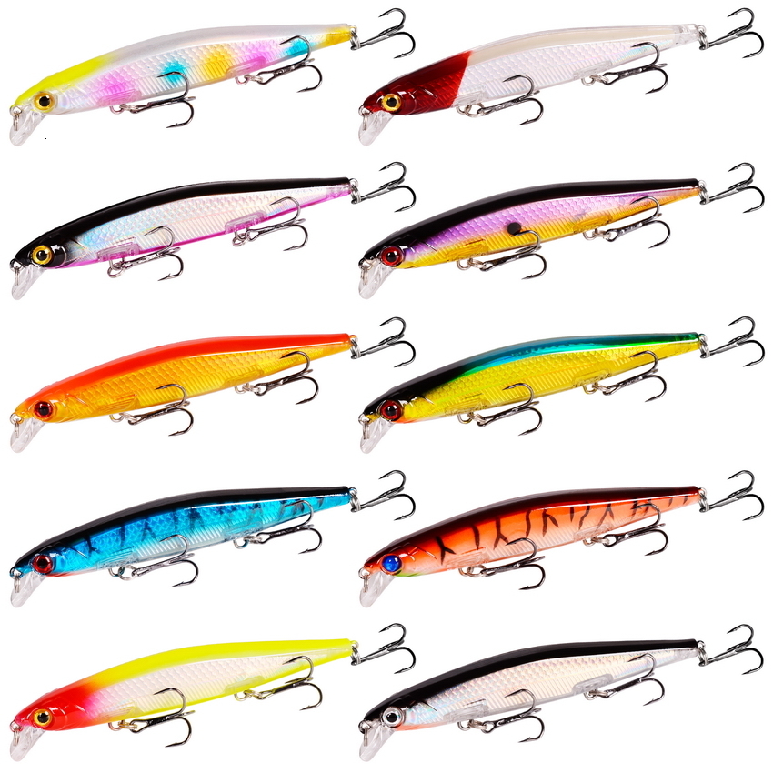 Baits Lures 8/10PC Laser Minnow Hard Fishing Lure 11cm 12g Artificial Bait Sinking Slowly 3D Eyes Wobbler Tackle For Pike Bass Carp Swimbait 230525