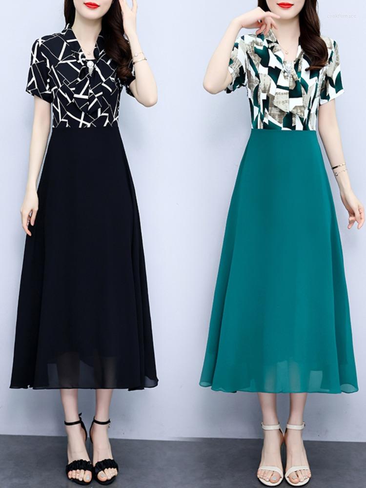 Party Dresses Women Elegant Chiffon Dress Summer Short Sleeve Slim Casual Patchwork Printing Long Ladies Vintage Robe Vestido, Black
Party Dresses Women Elegant Chiffon Dress Summer Short Sleeve Slim Casual Patchwork Printing Long Ladies Vintage Robe Vestido, Black