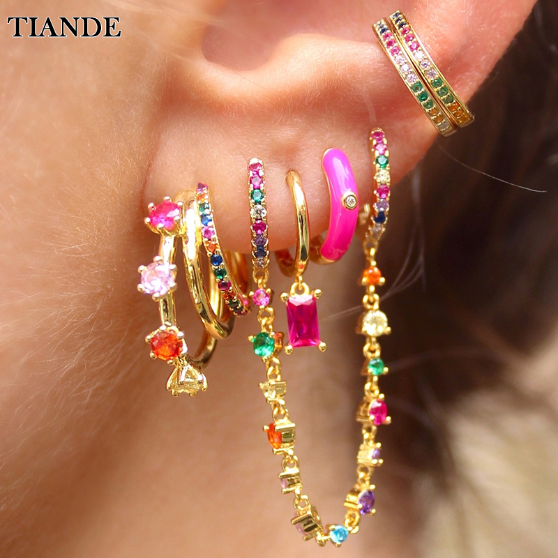 TIANDE Colored Zircon Ear Stud Earrings for Women Gold Plated Piercing Hoop Drop Chain Dangle Earring Set 2023 Jewelry Wholesale
TIANDE Colored Zircon Ear Stud Earrings for Women Gold Plated Piercing Hoop Drop Chain Dangle Earring Set 2023 Jewelry Wholesale