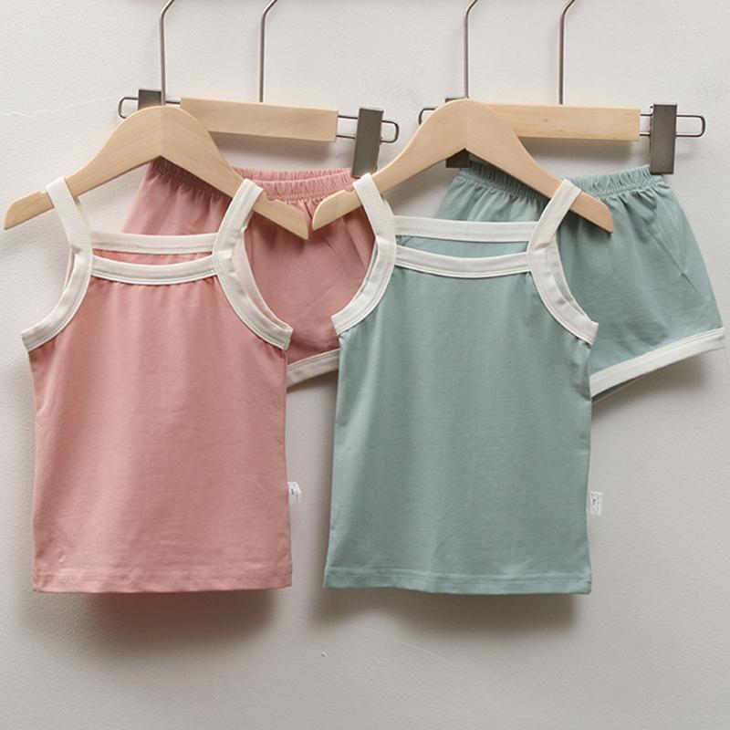 

Clothing Sets 2Piece Summer Outfits For Baby Girl Clothes Casual Fashion Cotton Solid Sleeveless Vest Shorts Boutique Kids BC321