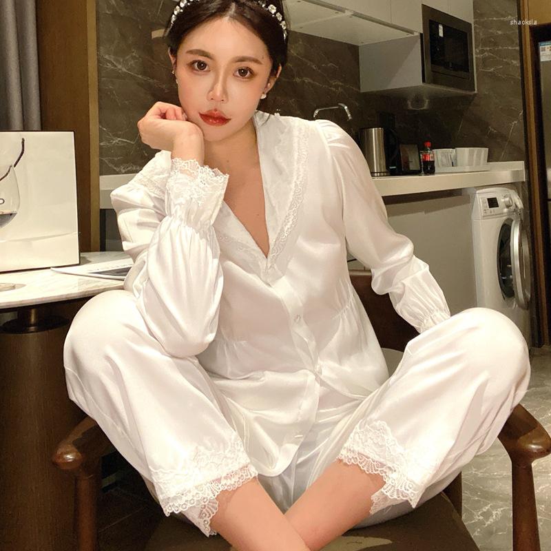 Women's Sleepwear Women Lace Pajamas Two-Piece Set Spring Summer Silky Satin Intimate Casual Trouser Pijamas Suit Homewear, Pink
Women's Sleepwear Women Lace Pajamas Two-Piece Set Spring Summer Silky Satin Intimate Casual Trouser Pijamas Suit Homewear, Pink