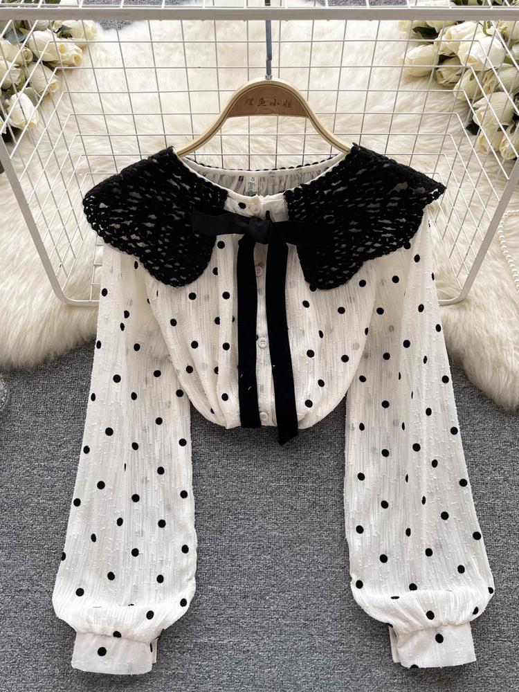Women' T Shirts French Retro Polka Dot Shirt Women Spring Autumn Sweet Bow Patchwork Tops Long Sleeve Korean Casual Blouse, Apricot
Women' T Shirts French Retro Polka Dot Shirt Women Spring Autumn Sweet Bow Patchwork Tops Long Sleeve Korean Casual Blouse, Apricot