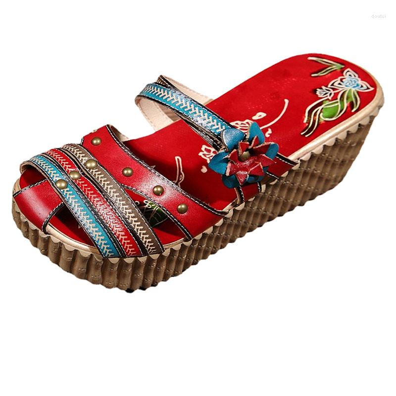 Slippers 5cm Platform Designer Summer Authentic Elegance Genuine Leather Fashion Appliques Flower Wedge Women Shoes, Red
Slippers 5cm Platform Designer Summer Authentic Elegance Genuine Leather Fashion Appliques Flower Wedge Women Shoes, Red