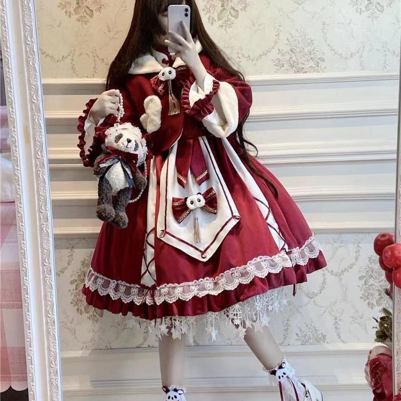 Casual Dresses OP Lolita Panda Long-sleeved Red Dress Women Retro Big Bow Patchwork Party Clothes
Casual Dresses OP Lolita Panda Long-sleeved Red Dress Women Retro Big Bow Patchwork Party Clothes