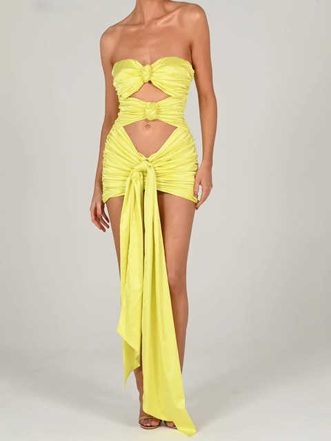 Double Layered Silk Satin Ruched Bodycon Mini Dress Cut Out Knot Draped Summer Rave Outfits Club Party Wear Tube Dress, Light green 
Double Layered Silk Satin Ruched Bodycon Mini Dress Cut Out Knot Draped Summer Rave Outfits Club Party Wear Tube Dress, Light green