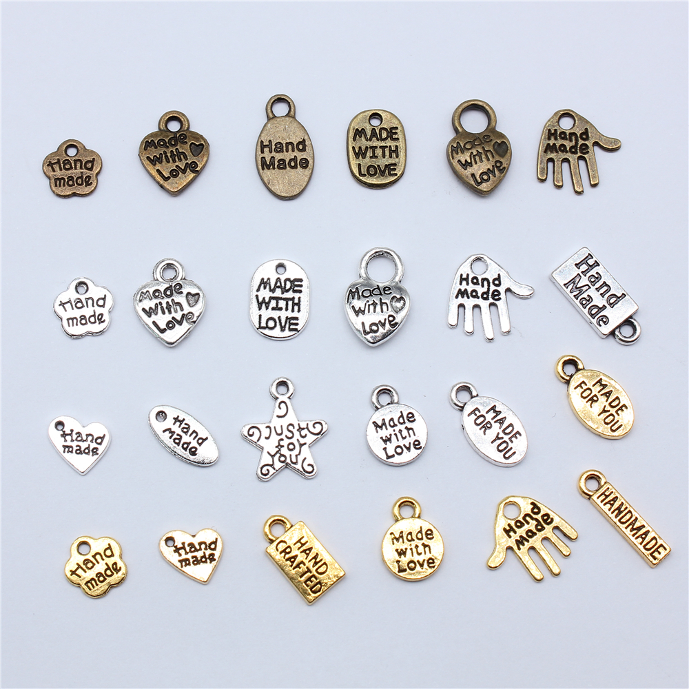 40pcs Metal Alloy 3 Colors Letter Florets Heart Hand Made Charms Made With Love Pendants For Jewelry Making DIY Handmade Craft
40pcs Metal Alloy 3 Colors Letter Florets Heart Hand Made Charms Made With Love Pendants For Jewelry Making DIY Handmade Craft