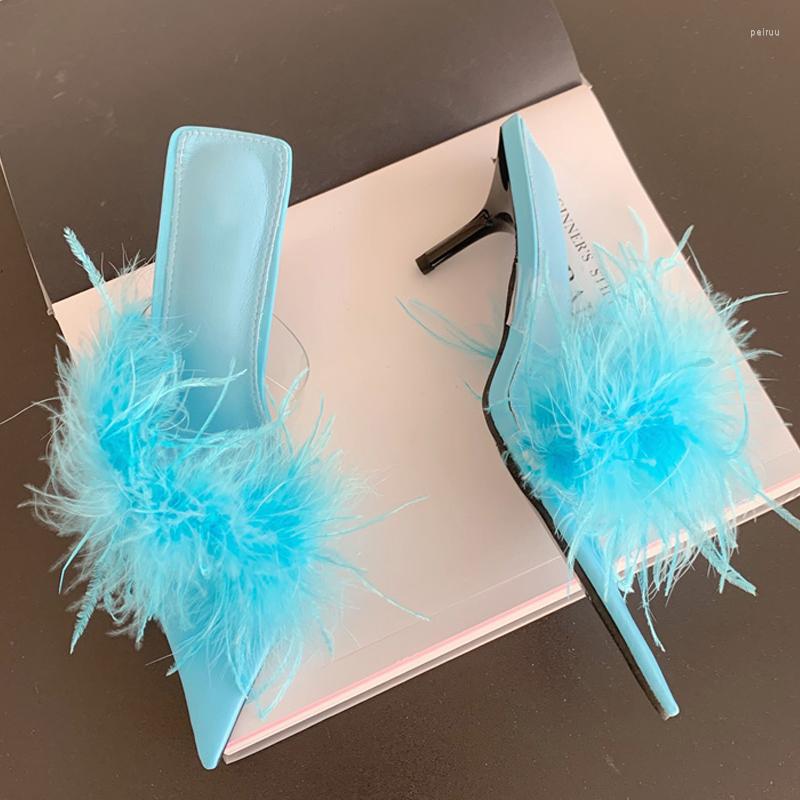 Slippers 2023 For Women PVC Transparent Shoes Fashion Low Thin Heels Mules Purple Fluffy Feather Summer Slides Sandals, Black
Slippers 2023 For Women PVC Transparent Shoes Fashion Low Thin Heels Mules Purple Fluffy Feather Summer Slides Sandals, Black