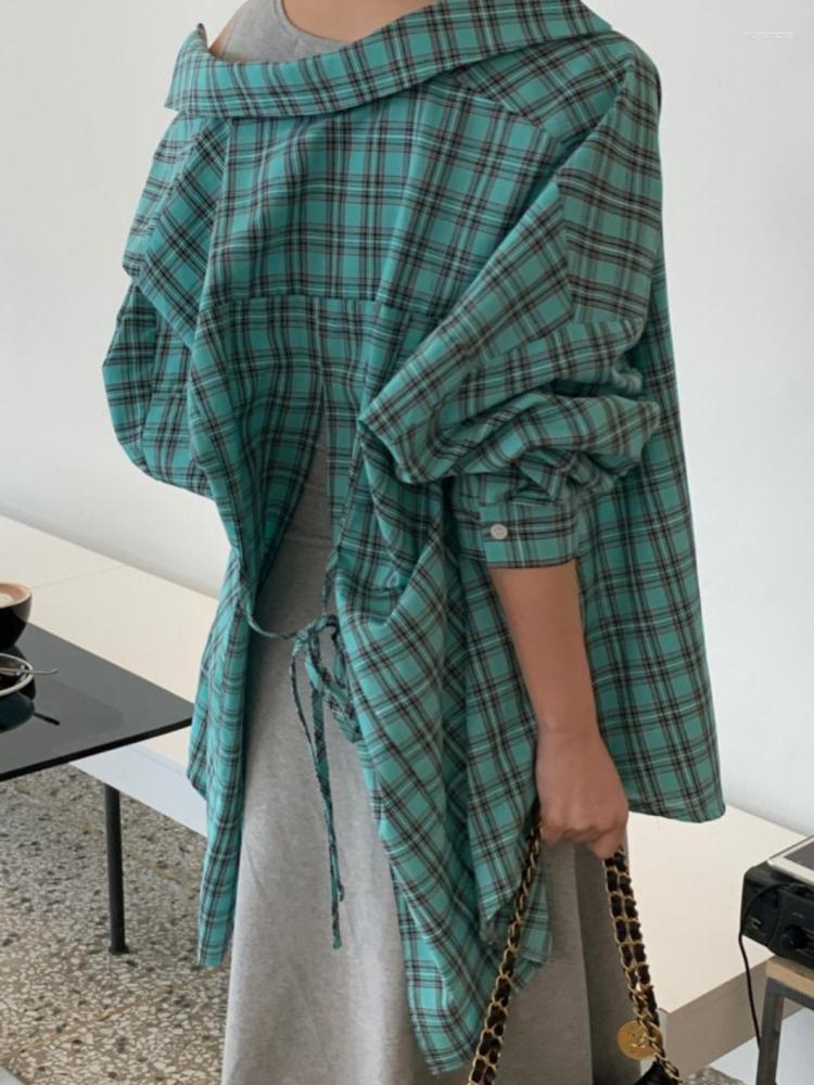 Women's T Shirts Women Back Split Lace-up Loose Shirt Lapel Contrast Plaid Long Sleeve Big Size Blouse 2023 Summer Spring Tide Green Blusas
Women's T Shirts Women Back Split Lace-up Loose Shirt Lapel Contrast Plaid Long Sleeve Big Size Blouse 2023 Summer Spring Tide Green Blusas