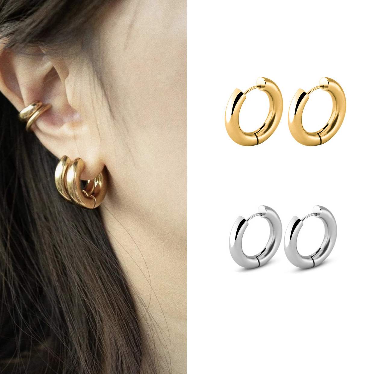 Classic Minimalist Stainless Steel Chunky Hoop Earrings for Women Gold Color Huggie Circle Ear Rings Jewelry Accessories
Classic Minimalist Stainless Steel Chunky Hoop Earrings for Women Gold Color Huggie Circle Ear Rings Jewelry Accessories