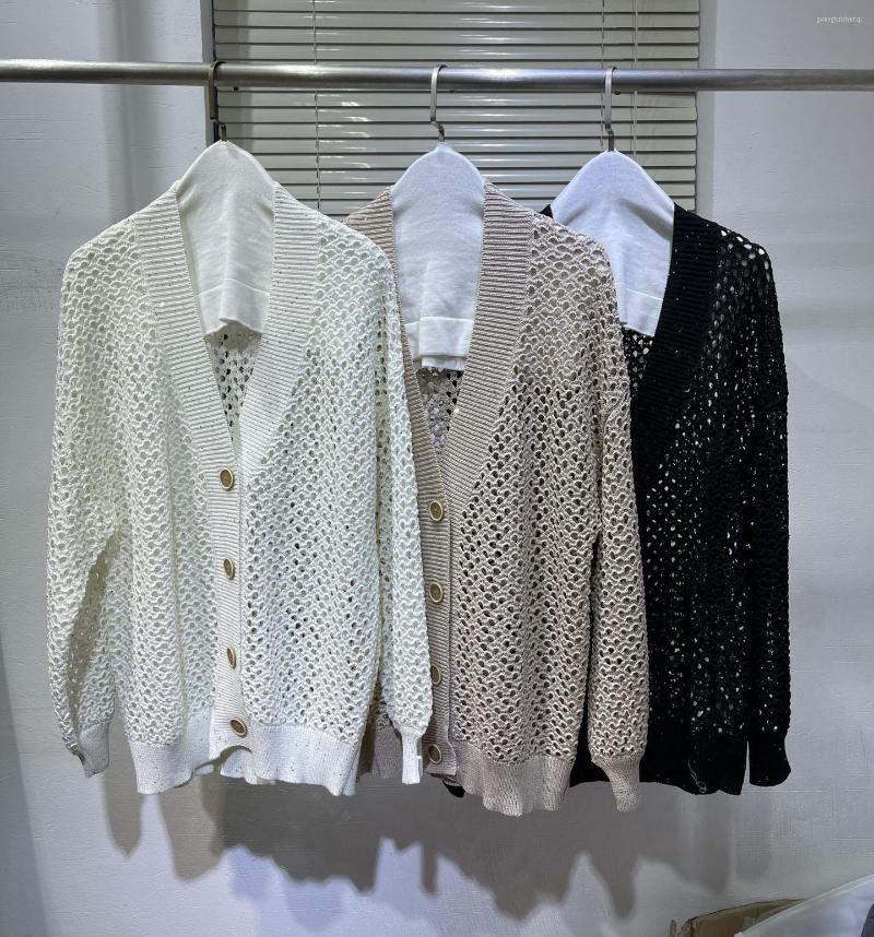 Women' Knits High Quality 2023 Women Linen Silk Sequins V-neck Sweater Long Sleeve Hollow Out Loose Casual Knitted Cardigan Jumpers, Black
Women' Knits High Quality 2023 Women Linen Silk Sequins V-neck Sweater Long Sleeve Hollow Out Loose Casual Knitted Cardigan Jumpers, Black