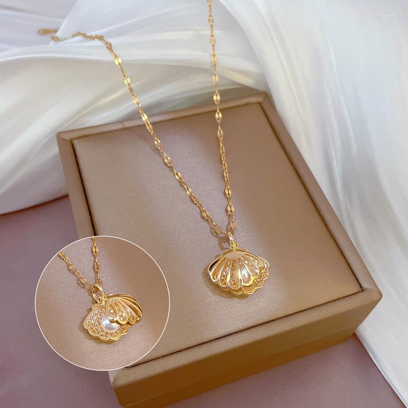 Pendant Necklaces Fashion Hollow Open Scallop Shell Necklace Real Gold Plated Shape Pearl Stainless Steel Women's Jewelry
Pendant Necklaces Fashion Hollow Open Scallop Shell Necklace Real Gold Plated Shape Pearl Stainless Steel Women's Jewelry