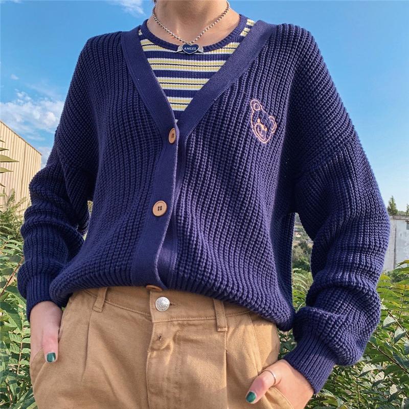Women' Knits & Tees Vintage Knitted Cardigan Sweaters Jumpers Women Knitwear Single Breasted V Neck Long Sleeve Rompers Autumn Winter Loose, Navy blue
Women' Knits & Tees Vintage Knitted Cardigan Sweaters Jumpers Women Knitwear Single Breasted V Neck Long Sleeve Rompers Autumn Winter Loose, Navy blue
