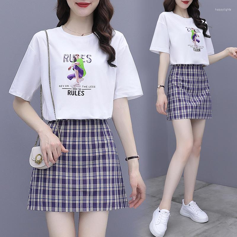 Work Dresses Summer Skirt Suit Women Cotton Short Sleeve Dress Grid T-shirt Pullover Tops Fashion 2 Piece Sets 2023, Purple
Work Dresses Summer Skirt Suit Women Cotton Short Sleeve Dress Grid T-shirt Pullover Tops Fashion 2 Piece Sets 2023, Purple