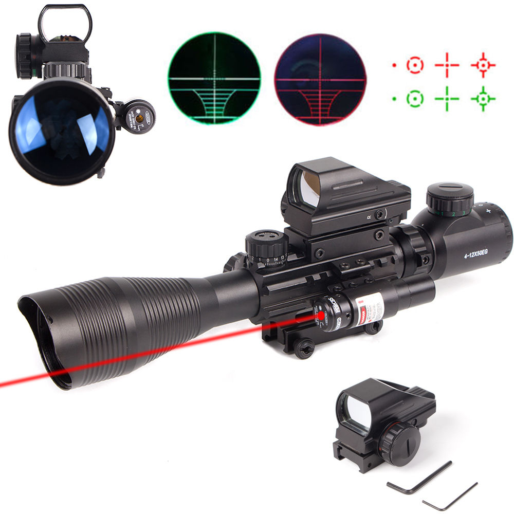 C4-12X50 EG with Holographic 4 Reticle Sight & Red Laser Hunting Airsofts Riflescope Tactical Red Green Dot Laser Sight, Black
C4-12X50 EG with Holographic 4 Reticle Sight & Red Laser Hunting Airsofts Riflescope Tactical Red Green Dot Laser Sight, Black