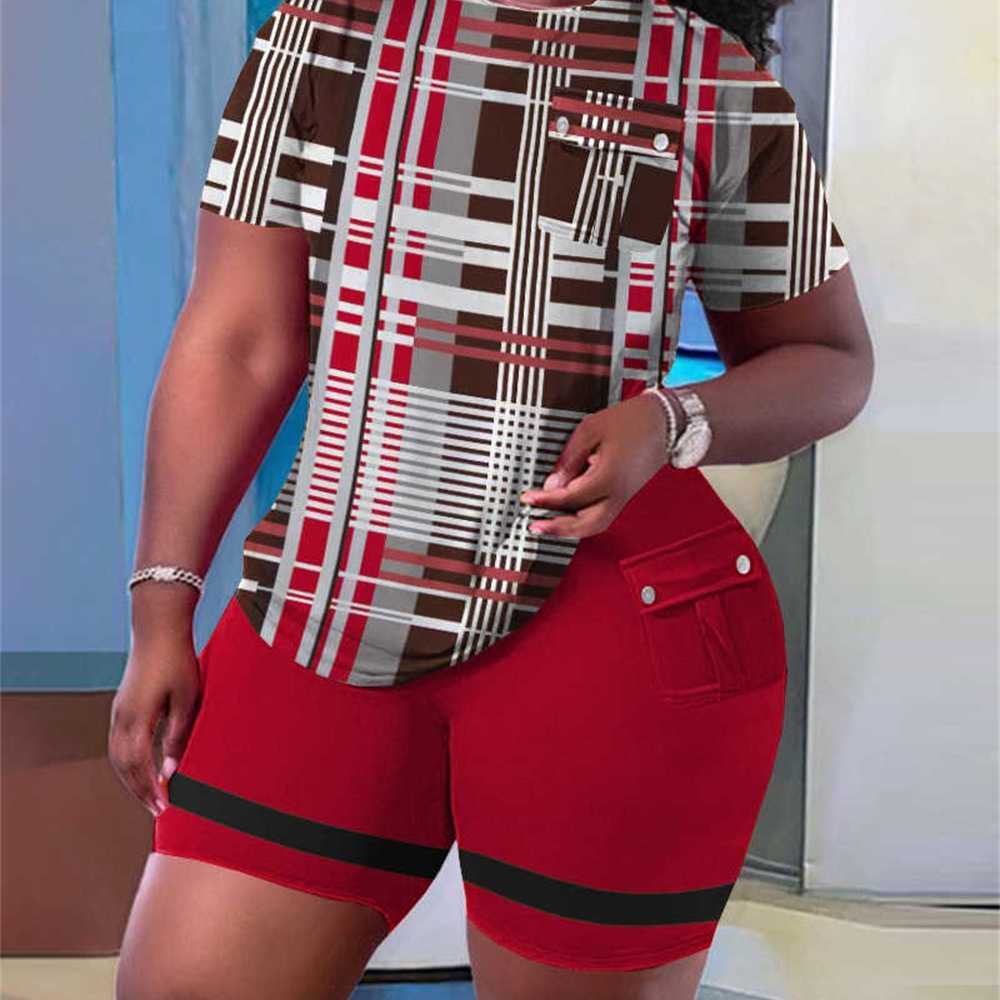 2023 Summer Women Tracksuits Fashion Casual Printing Short Sleeve Top And Shorts With Pocket Set 13 Colours