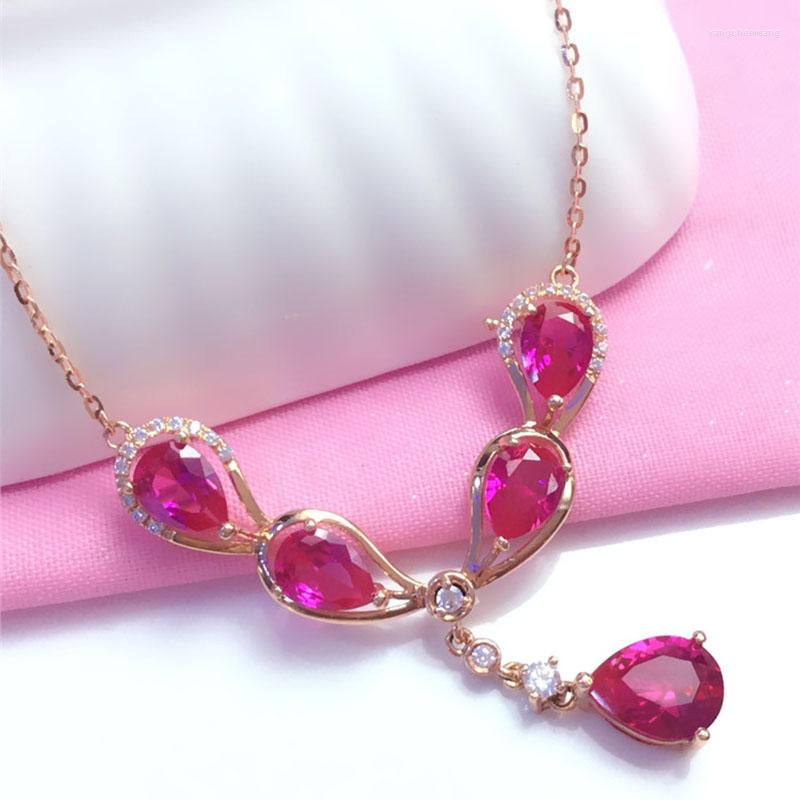 Chains 585 Purple Gold Luxury Ruby Necklaces 14K Rose Chain Water Drop Delicate Pendant Dinner Wedding Women Jewelry
Chains 585 Purple Gold Luxury Ruby Necklaces 14K Rose Chain Water Drop Delicate Pendant Dinner Wedding Women Jewelry