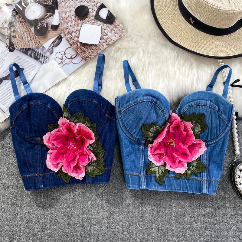 Women' Tanks Sexy Corset Sweet Flower Accessories Denim Vest Ladies Slim Straps Slings Sleeveless Cropped Top Women Streetwear, Picture color
Women' Tanks Sexy Corset Sweet Flower Accessories Denim Vest Ladies Slim Straps Slings Sleeveless Cropped Top Women Streetwear, Picture color