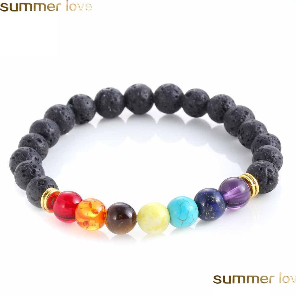 Beaded Fashion 7 Chakra Bracelet Lava Volcanic Stone Bead Bracelets Natural Yoga Healing Prayer Nce Buddha Beads Drop Delivery Jewelr Dh8Jt