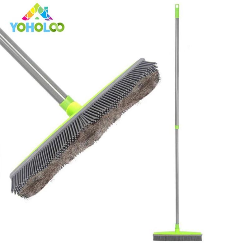 Long Push Rubber Broom Bristles Sweeper Squeegee Scratch Bristle Broom for Pet Cat Dog Hair Carpet Hardwood Windows Clea281l