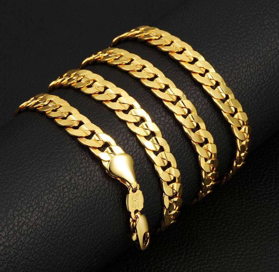 6mm Wide Necklace Cuban Chain 18k Yellow Gold Filled Solid Plain Mens Choker Chain 66cm Long Classic Jewelry