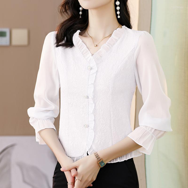Women's Blouses Elegant Long Sleeve Women Shirts Fashion Chiffon Blouse Office Lady V Neck Clothing Buttons Floral Tops Blusas 24635, White
Women's Blouses Elegant Long Sleeve Women Shirts Fashion Chiffon Blouse Office Lady V Neck Clothing Buttons Floral Tops Blusas 24635, White