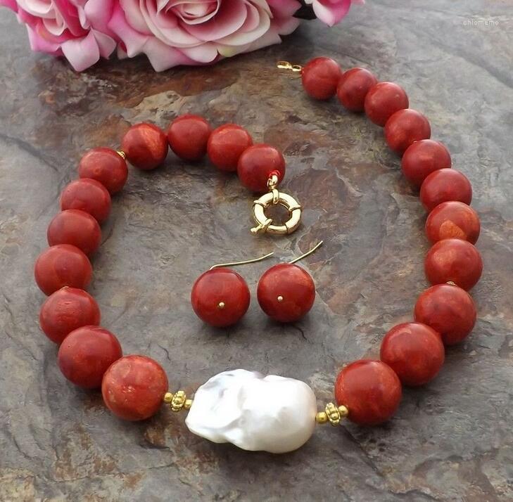 Necklace Earrings Set Beautiful 14 Mm Red Coral White Keshi Pearl 18", Picture shown
Necklace Earrings Set Beautiful 14 Mm Red Coral White Keshi Pearl 18", Picture shown