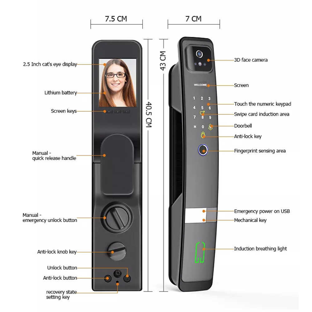 Smart Lock 3D facial recognition Biometric Fingerprint Door Lock Smart Lock Tuya App Remote Unlocking Keyless Lock Electronic Door Lock G230525