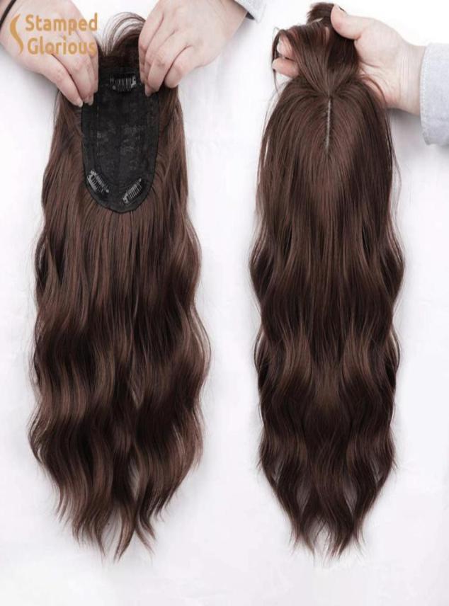 Synthetic Wigs Lativ Chocolate Brown Wavy Hair Topper With Thinning Bangs Heat Resistant6133254