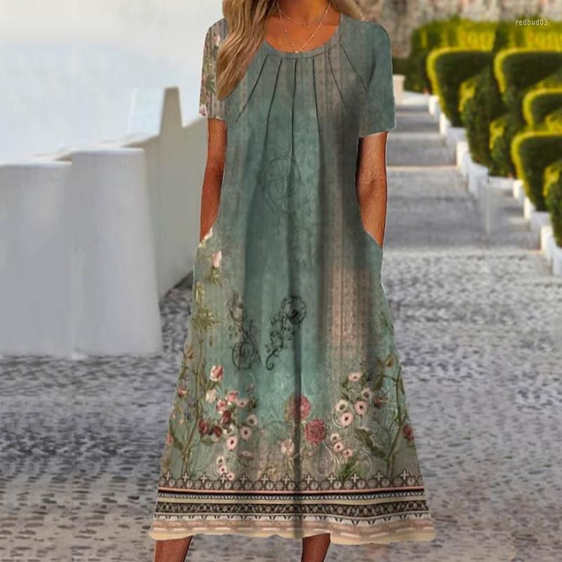 Casual Dresses Women Floral Print Holiday Beach Summer Dress O Neck Pleated Short Sleeve High Waist Pocket Loose Midi Vestidos, White
Casual Dresses Women Floral Print Holiday Beach Summer Dress O Neck Pleated Short Sleeve High Waist Pocket Loose Midi Vestidos, White