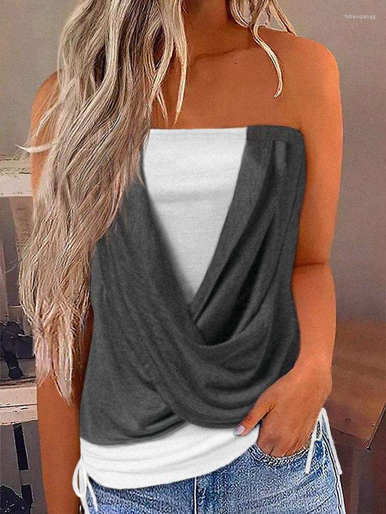 Women' Tanks Trendy Women Color Block Side Drawstring Fake Two-Piece Strapless Bandeau Tank Top Twist Ruched Tube Tops Off Shoulder Shirt
Women' Tanks Trendy Women Color Block Side Drawstring Fake Two-Piece Strapless Bandeau Tank Top Twist Ruched Tube Tops Off Shoulder Shirt