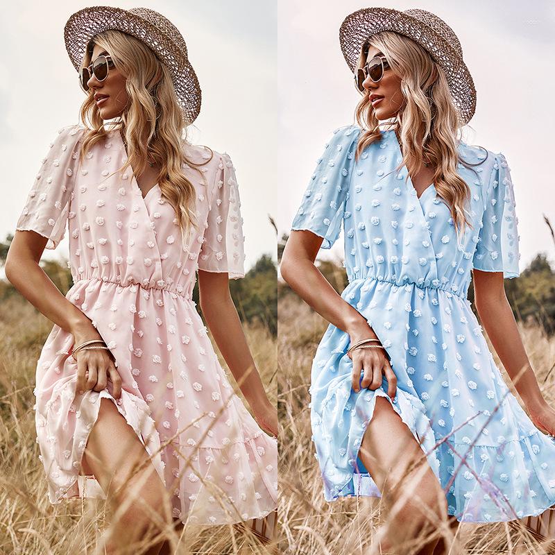 Party Dresses Spring And Summer V-neck Tucked Waist Short Sleeve Pink Polka Dot Dress, Blue
Party Dresses Spring And Summer V-neck Tucked Waist Short Sleeve Pink Polka Dot Dress, Blue