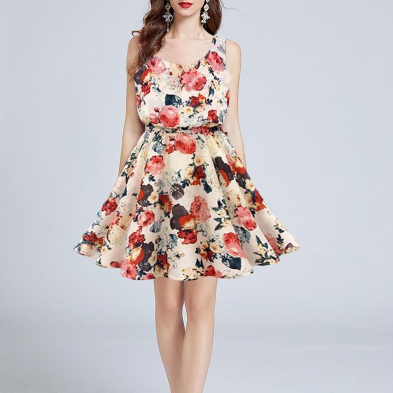 Casual Dresses Sleeveless Colorful Flower Print Women Summer Dress Round Neck A-line Big Hem Chiffon Tight Waist Beach Clothing, Apricot
Casual Dresses Sleeveless Colorful Flower Print Women Summer Dress Round Neck A-line Big Hem Chiffon Tight Waist Beach Clothing, Apricot