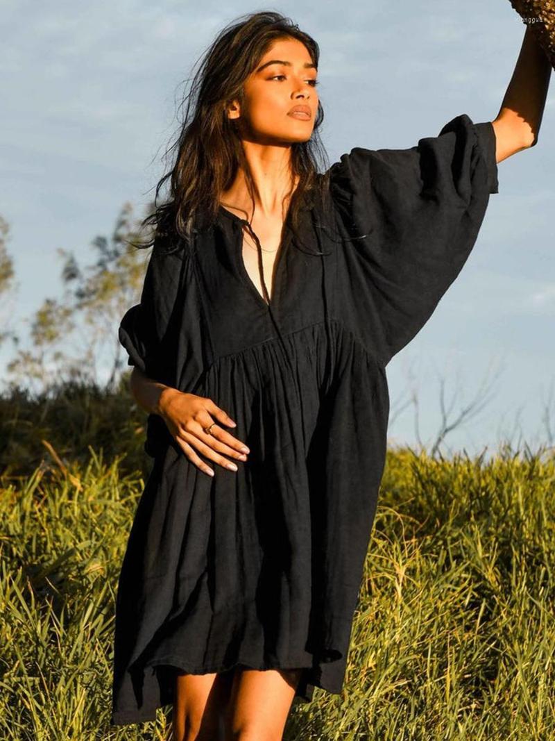 Party Dresses Lace-up Fold Mini Dress O-Neck Lantern Sleeve 2023 Summer Elegant Female Vintage Casual Cozy Solid Women Short Robes, Black
Party Dresses Lace-up Fold Mini Dress O-Neck Lantern Sleeve 2023 Summer Elegant Female Vintage Casual Cozy Solid Women Short Robes, Black