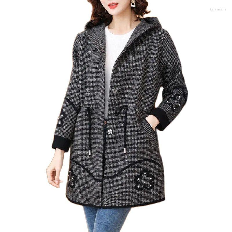 Women's Jackets Autumn Winter Coat Jacket Mid-Length Houndstooth Women Woolen Diamond-Studded Knit Cardigan Outerwear Mother Dress, Black
Women's Jackets Autumn Winter Coat Jacket Mid-Length Houndstooth Women Woolen Diamond-Studded Knit Cardigan Outerwear Mother Dress, Black