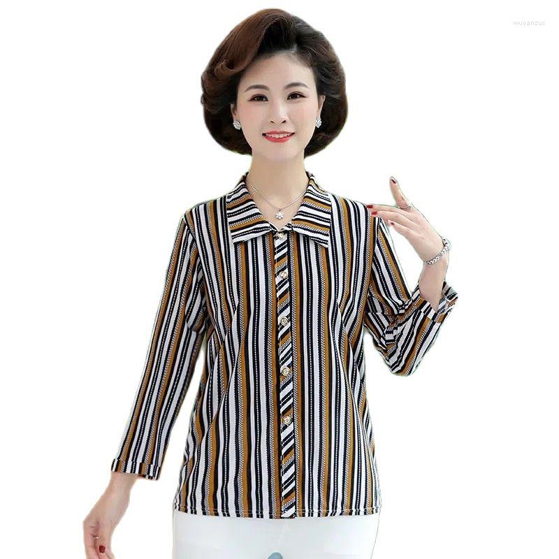 Women's T Shirts 2023 Summer T-Shirt Blouse Middle-Aged And Elderly Women's Clothes Breathable Loose Nine-point Sleeve Casual Tops 4XL, Color 3