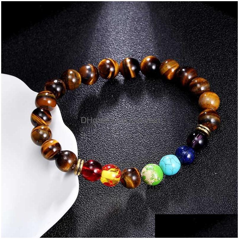 Beaded Fashion 7 Chakra Bracelet Lava Volcanic Stone Bead Bracelets Natural Yoga Healing Prayer Nce Buddha Beads Drop Delivery Jewelr Dh8Jt