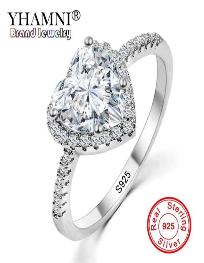 YHAMNI Fashion Romantic Heart Ring Original 925 Sterling Silver Wedding Jewelry Diamond Crystal Promise Rings For Women KYRA0136447508307
