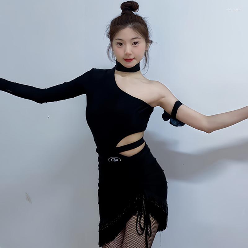 Stage Wear Slanted Shoulder Tassel Black One-Piece Dress Female Latin Dance Training Clothes For Women Chacha Samba Dresses DQS12948, Picture shown 
Stage Wear Slanted Shoulder Tassel Black One-Piece Dress Female Latin Dance Training Clothes For Women Chacha Samba Dresses DQS12948, Picture shown