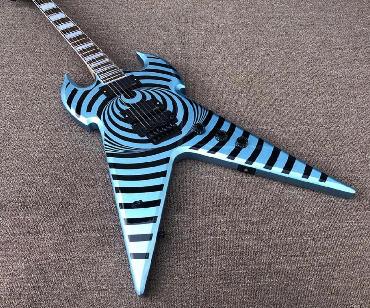 Rare Wylde Audio Odin Grail Phlham Blue Bullseye Flying V Electric Guitar MOP Large Block Inlay Black Hardware Grover Tuners Ch2731200
Rare Wylde Audio Odin Grail Phlham Blue Bullseye Flying V Electric Guitar MOP Large Block Inlay Black Hardware Grover Tuners Ch2731200