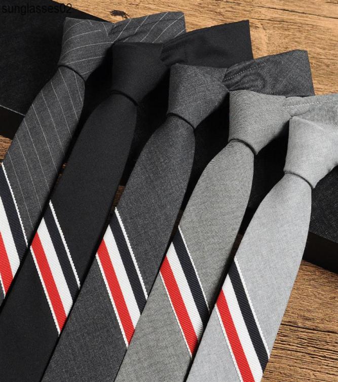 Korean TB tricolor strip 5cm British Gray Wool tie men039s formal dress business black narrow version DK fashion308Z