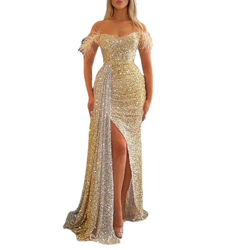 Women's Feather Long Slip Dress Sexy Strap Flashing Light Slim Maxi Robe Summer Elegant Gradient Evening Club Party, Gold
Women's Feather Long Slip Dress Sexy Strap Flashing Light Slim Maxi Robe Summer Elegant Gradient Evening Club Party, Gold