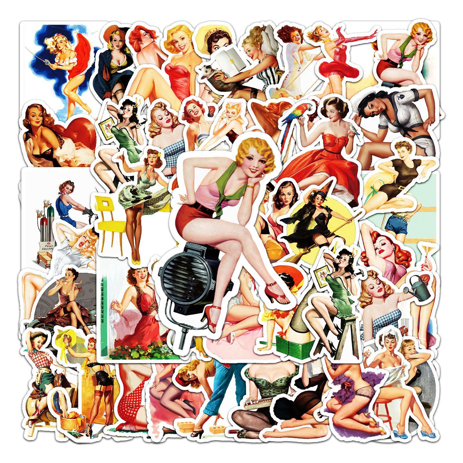 50Pcs Vintage Girls Stickers Pack Waterproof Vinyl Stickers Non-random for Car Bike Luggage Laptop Skateboard Scrapbook Water Bottle Decal, Multi-color
50Pcs Vintage Girls Stickers Pack Waterproof Vinyl Stickers Non-random for Car Bike Luggage Laptop Skateboard Scrapbook Water Bottle Decal, Multi-color