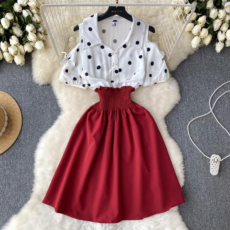 Party Dresses Summer Retro Polka Dot Off Shoulder Lapel Shirt Top With Pleated Elastic Waist Puffy Dress, Black
Party Dresses Summer Retro Polka Dot Off Shoulder Lapel Shirt Top With Pleated Elastic Waist Puffy Dress, Black