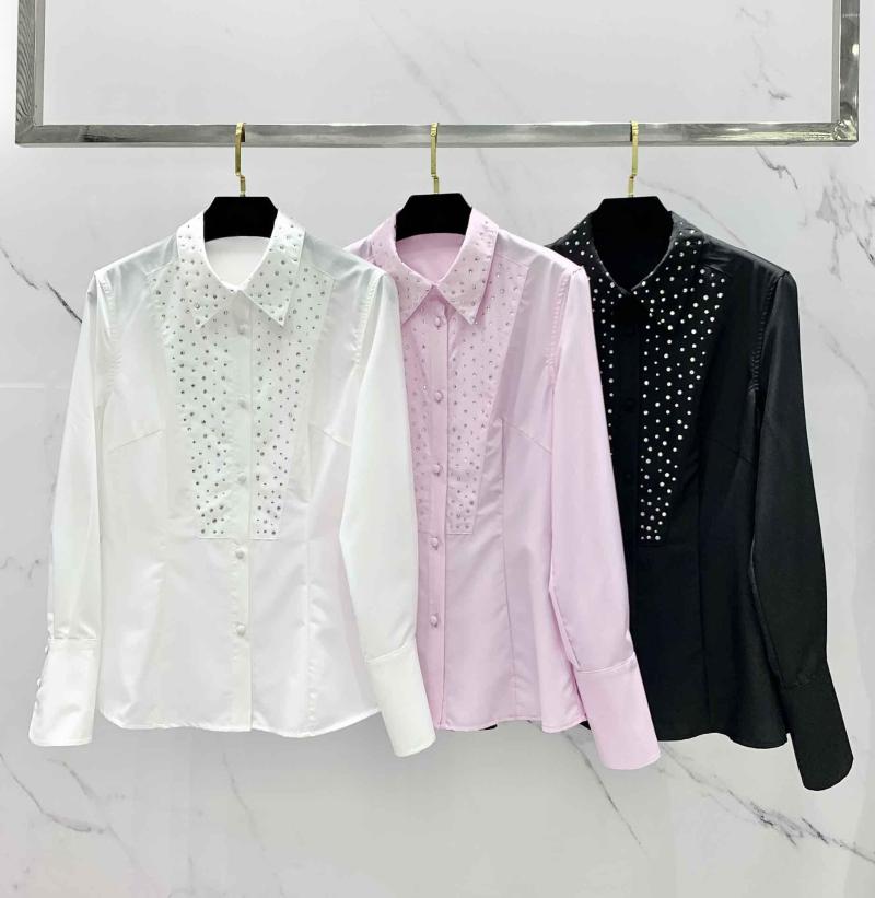 Women' Blouses Heavy Industry Shirt Collar By Crystal Drill Decorative Embellishment Waist Slimming Version, Pink 
Women' Blouses Heavy Industry Shirt Collar By Crystal Drill Decorative Embellishment Waist Slimming Version, Pink