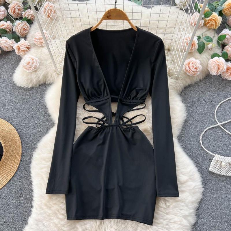 Casual Dresses Spring European And American Style Design Sense Fashion Sexy Hollow Back Tied Deep V-neck Long-sleeved Package Hip Dress, Black
Casual Dresses Spring European And American Style Design Sense Fashion Sexy Hollow Back Tied Deep V-neck Long-sleeved Package Hip Dress, Black