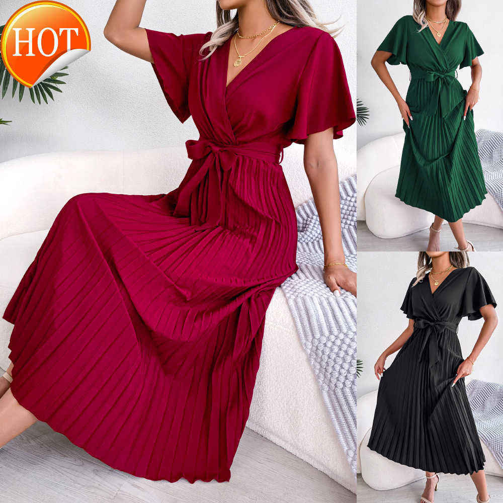 Hot Shot of European and American Spring and Summer Temperament Cross V-neck Large Fold Long Dress Women' Casual Summer Dress Edge Short Sleeve Front Lace Up Flowing, Green
Hot Shot of European and American Spring and Summer Temperament Cross V-neck Large Fold Long Dress Women' Casual Summer Dress Edge Short Sleeve Front Lace Up Flowing, Green