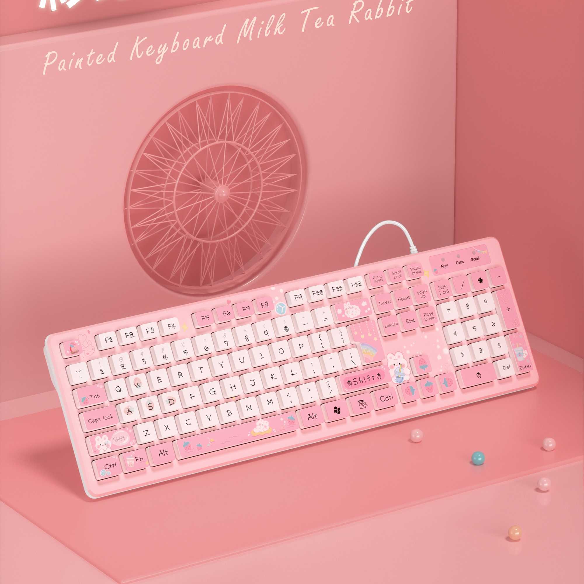 Keyboards Kawaii Pink Wired Keyboard for Office PC with Mute Click Gaming Keyboard for Girl Gaming Accessories Keyboard Green Blue Purple G230525