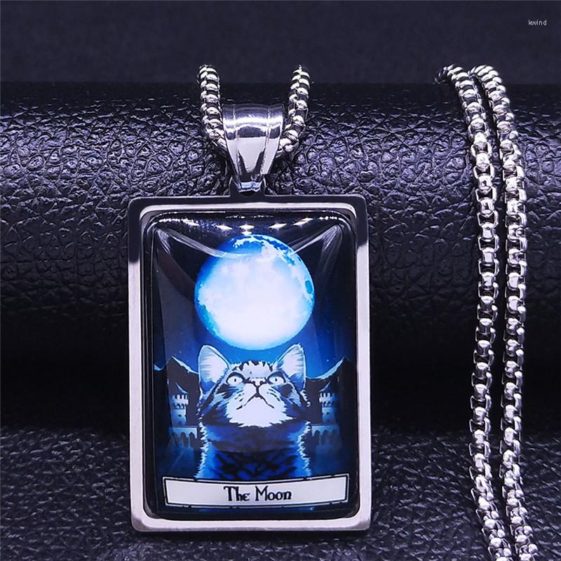Pendant Necklaces Tarot Tin Sign Felis -The Moon Chain Necklace Stainless Steel Glass Silver Color Men/Women Jewelry Bijoux Homme NXS06 
Pendant Necklaces Tarot Tin Sign Felis -The Moon Chain Necklace Stainless Steel Glass Silver Color Men/Women Jewelry Bijoux Homme NXS06