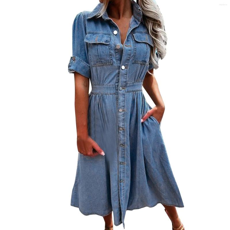 Party Dresses Fashion Women Spring Summer Denim Dress Female Casual Blue Buttons Shirt Knee-Length Lady Loose A Line Robe
Party Dresses Fashion Women Spring Summer Denim Dress Female Casual Blue Buttons Shirt Knee-Length Lady Loose A Line Robe