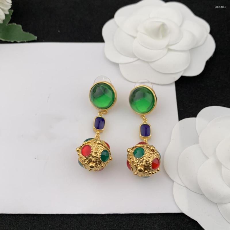 Dangle Earrings European And American Fashion Retro Medieval Green Zircon Golden Ball Inlaid With Color Beads Pendant
Dangle Earrings European And American Fashion Retro Medieval Green Zircon Golden Ball Inlaid With Color Beads Pendant